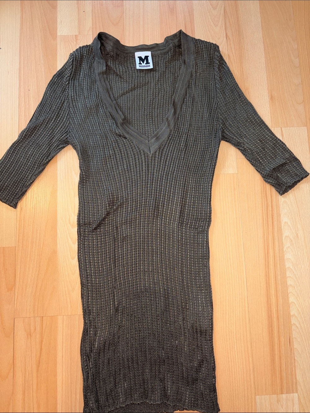 Missoni Olive Ribbed V‑Neck Knit Dress